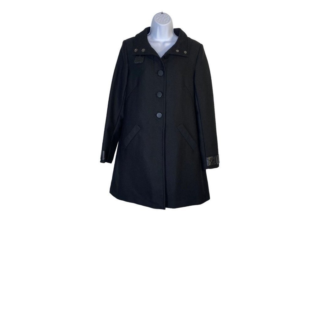 H&M Womens Coat Black Button Cuff Sleeve Lined‎ Mock Neck Pockets 10 New